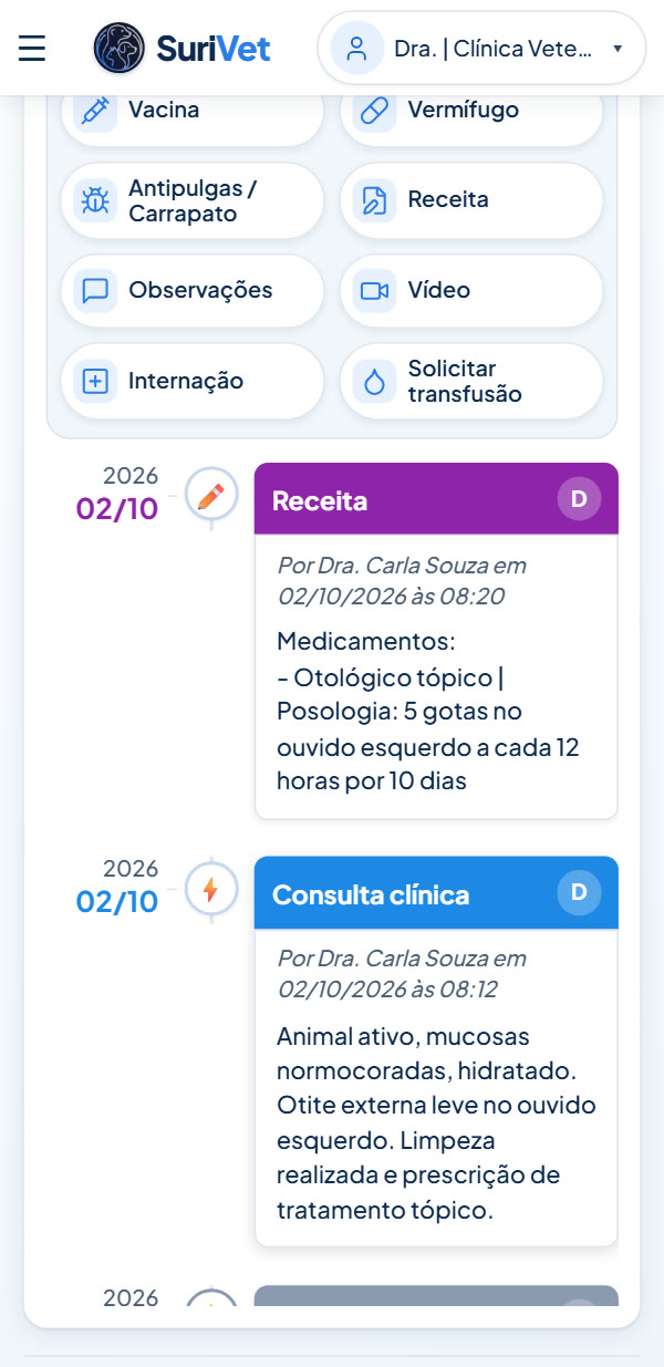 Prontuário real do SuriVet no tablet